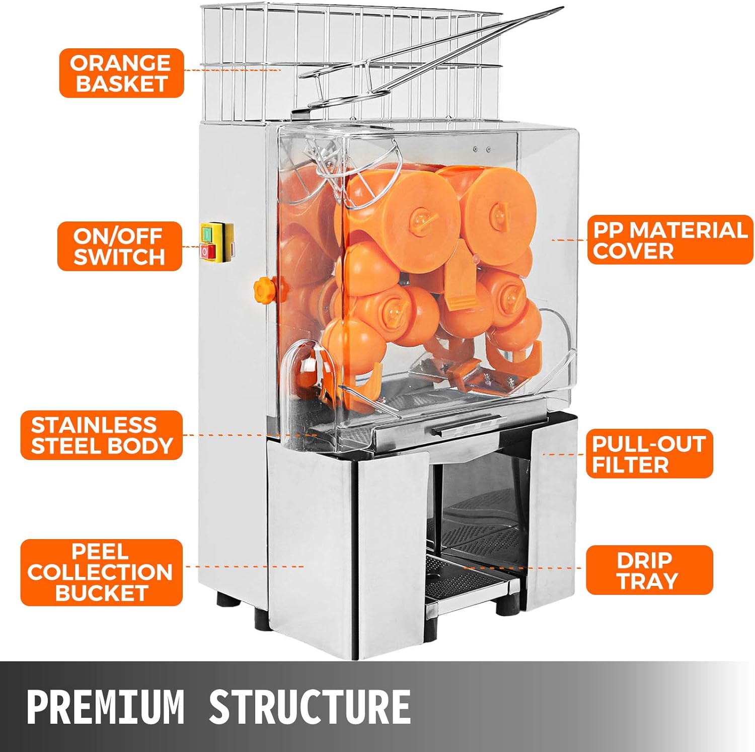 GOOPIKK 2024 New Electric Commercial Juicer Machine 220v 120W 22-30 Per Minute Automatic Orange Juice Squeezer For Restaurant