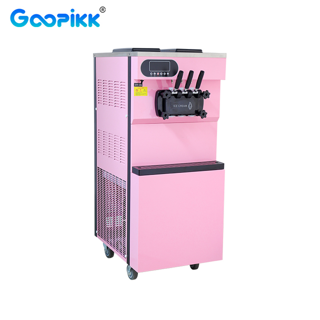 GOOPIKK Good Quality Vertical Ice Cream Machine With 3 Flavor 2000w Commercial Soft Serve Ice Cream Maker With Auto Clean Pink