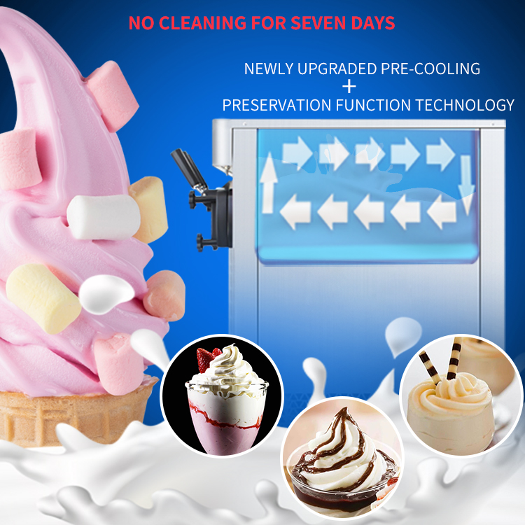 Large Capacity Commercial Ice Cream Maker 52L/H Automatic 3 Flavor Soft Serve Ice Cream Machine with Touch Screen