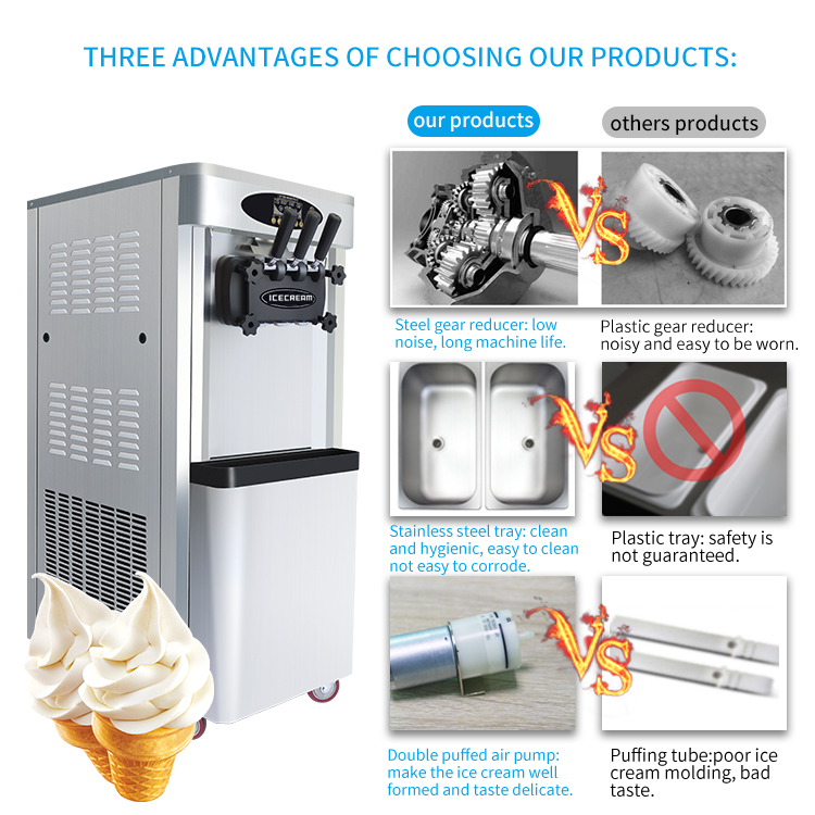 Factory Direct Shipping 3 Flavor Soft Ice Cream Machine Touch Screen Fruit Ice Cream Maker Machine 2 Hoppers And 3 Dispensers