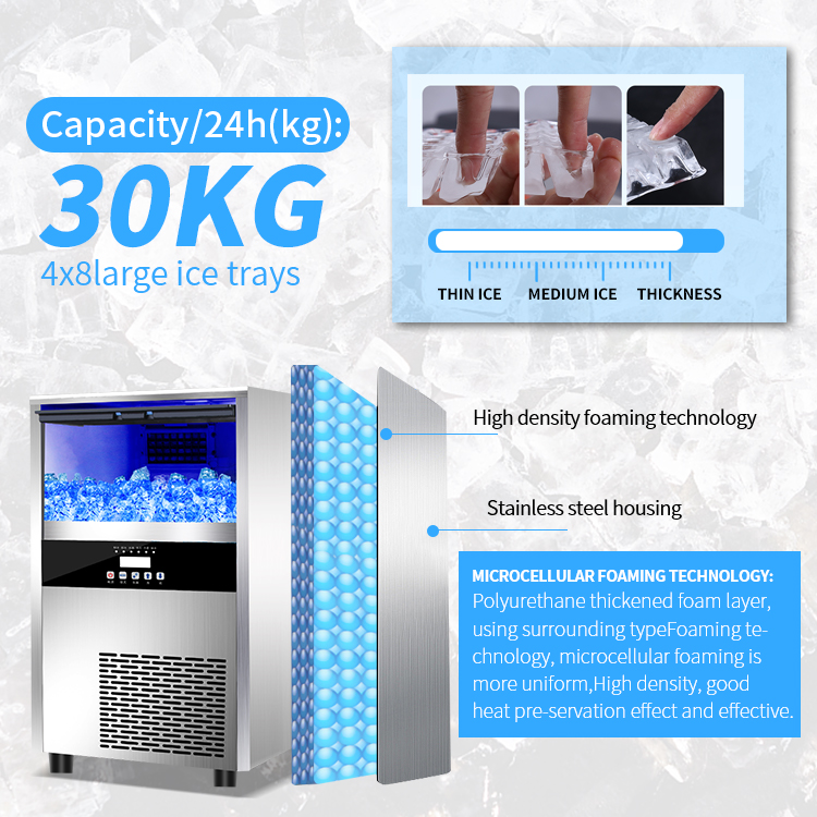 Factory Ice Cube Machine for 30kg 24h Commercial Small Maker Machine Cafe Stainless Steel Automatic Machine Factory Price