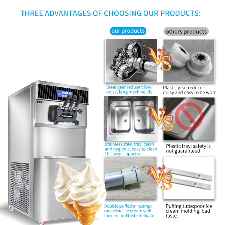Large Capacity Commercial Ice Cream Maker 52L/H Automatic 3 Flavor Soft Serve Ice Cream Machine with Touch Screen