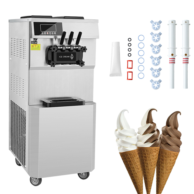 GOOPIKK Commercial Ice Cream Machine 28L Soft Serve Machine 3 Flavors Ice Cream Maker 2000W LCD Panel for Restaurants Snack Bar