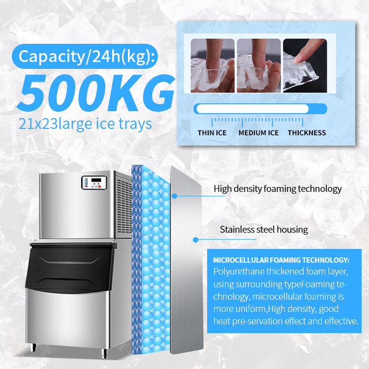 Factory Stainless Steel Counter Ice Machine 500KG Per Day Commercial Cube Machine Restaurant Bar Vertical Ice Maker Machine