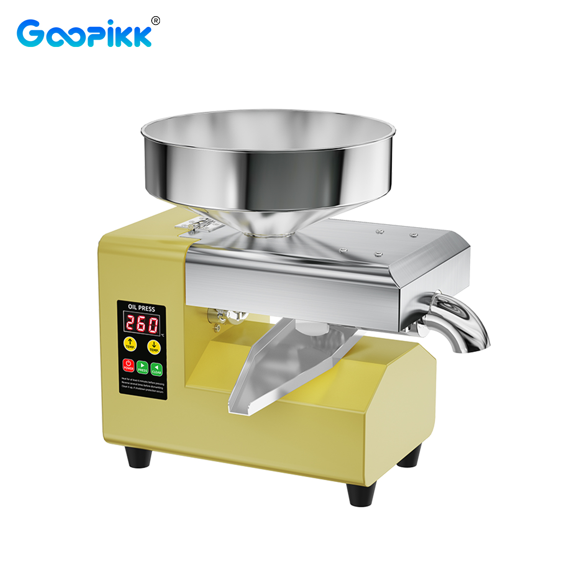 GOOPIKK 2025 New 1100W Home Oil Press Machine, 5-9kg/h Cold/Hot Press, Side Oil Outlet, Custom Colors, for Peanut/Sesame/Almond