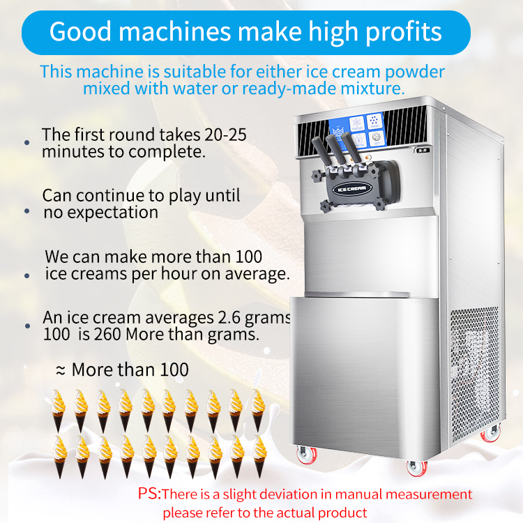 Large Capacity Commercial Ice Cream Maker 52L/H Automatic 3 Flavor Soft Serve Ice Cream Machine with Touch Screen