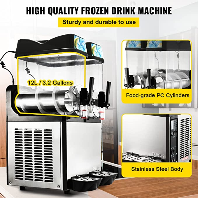 12LX2 Tanks Commercial Slush Machine Commercial Slushy Machine Stainless Steel Margarita Machines for Cafes Restaurants Bars