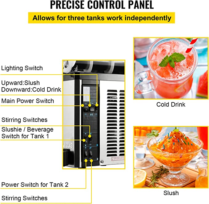 12LX2 Tanks Commercial Slush Machine Commercial Slushy Machine Stainless Steel Margarita Machines for Cafes Restaurants Bars