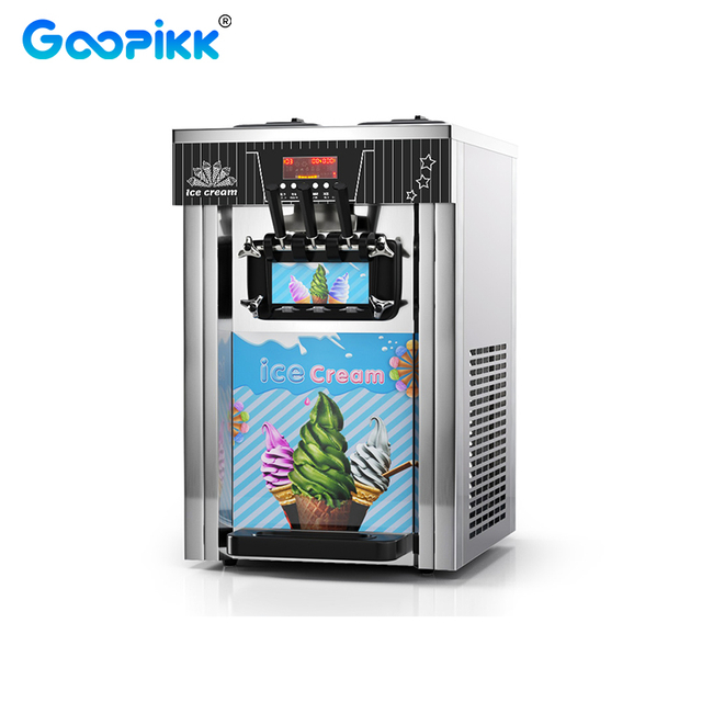 GOOPIKK Commercial Ice Cream Maker 20-28L/H Yield 1850W Countertop 3 Flavor Soft Serve Machine Frozen Yogurt Maker for Snack Bar