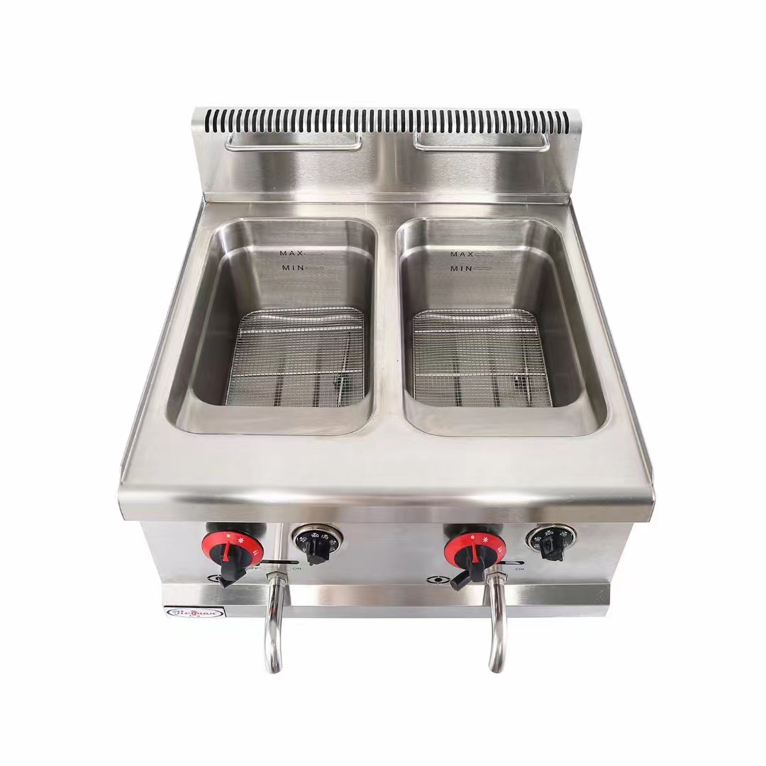 Stainless Steel American Style Gas Heating Fryer 2 Tanks 2 Basket GAS Deep Fryer Commercial Kitchen Equipment Use 28L